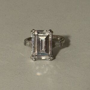 Rhodium Plated Sterling Silver Emerald Cut Solitaire Engagement Ring Size 6